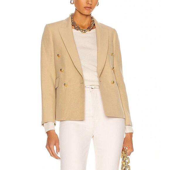 Nili Lotan Jackets & Blazers - NILI LOTAN Henry jacket Womens 6 Khaki Camel Silk Linen Double Breasted Blazer